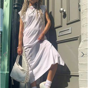 Weekday Lia cotton midi t-shirt dress with slit back in white NWT xs
